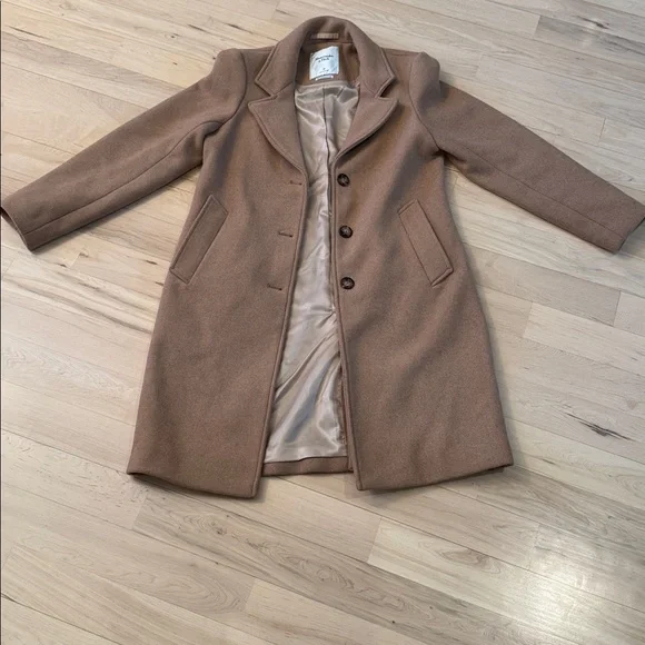 Abercrombie & Fitch wool-blend dad classic jacket coat-Tan-S - Picture 2 of 6